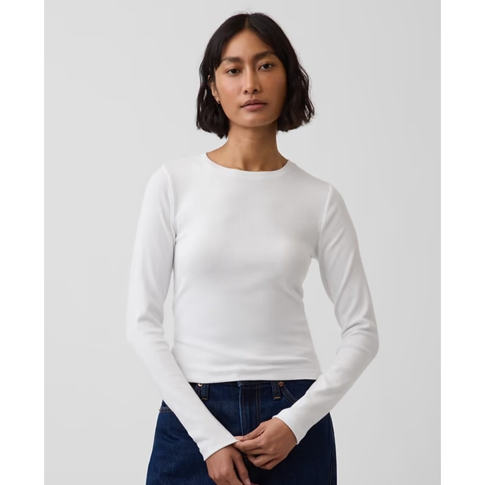 Gap Modern‎ Tee Womens Medium White Long Sleeve Crew Neck Slim Fit Basic T-Shirt